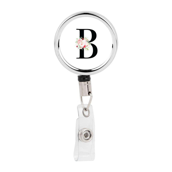 Retractable Badge Reel Holder With Clip, Roses Floral Monogram-Set of 1-Andaz Press-B-
