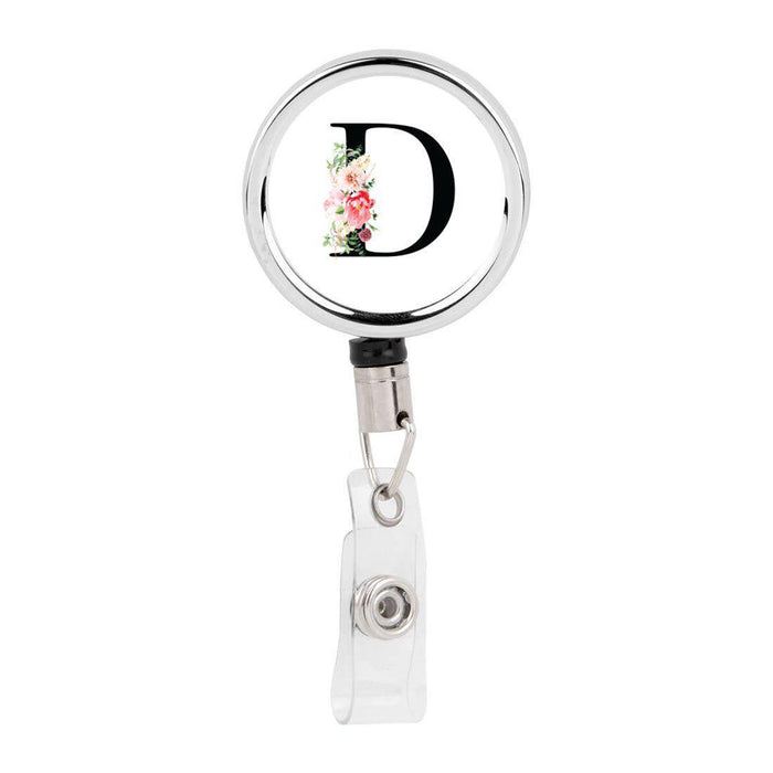 Retractable Badge Reel Holder With Clip, Roses Floral Monogram-Set of 1-Andaz Press-D-