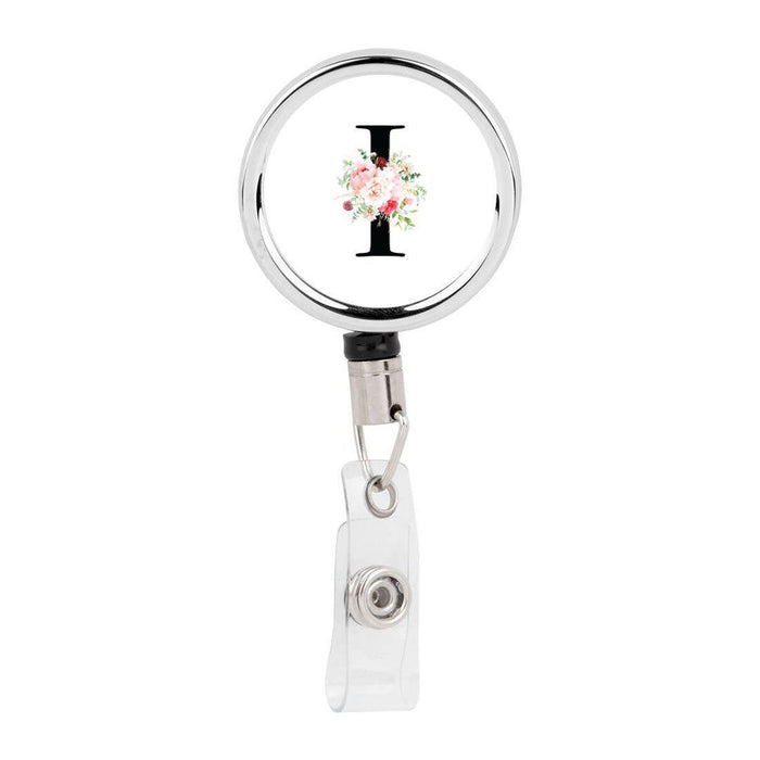 Retractable Badge Reel Holder With Clip, Roses Floral Monogram-Set of 1-Andaz Press-I-