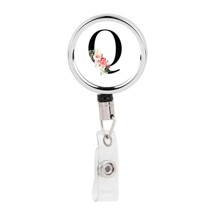 Retractable Badge Reel Holder With Clip, Roses Floral Monogram-Set of 1-Andaz Press-Q-