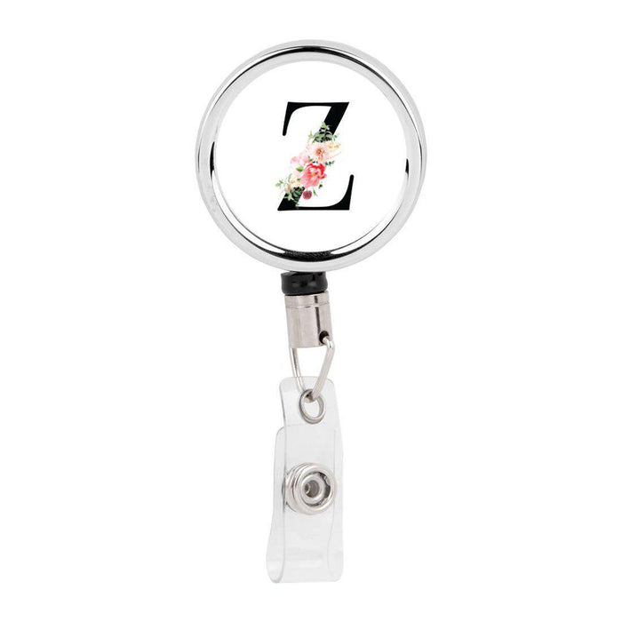 Retractable Badge Reel Holder With Clip, Roses Floral Monogram-Set of 1-Andaz Press-Z-