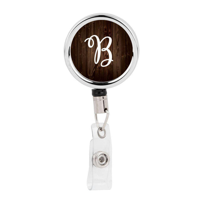 Retractable Badge Reel Holder With Clip, Rustic Wood Monogram-Set of 1-Andaz Press-B-