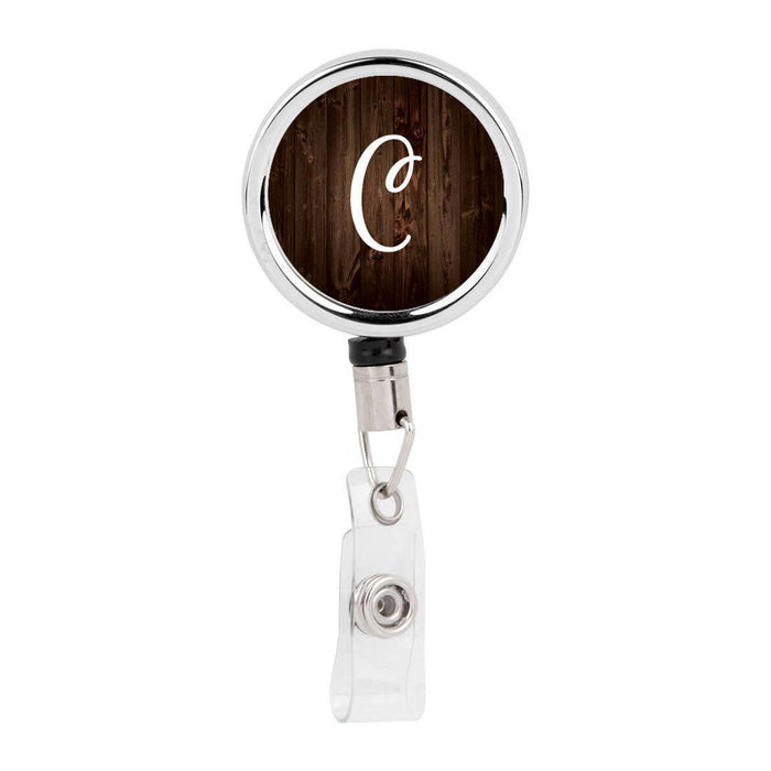 Retractable Badge Reel Holder With Clip, Rustic Wood Monogram-Set of 1-Andaz Press-C-