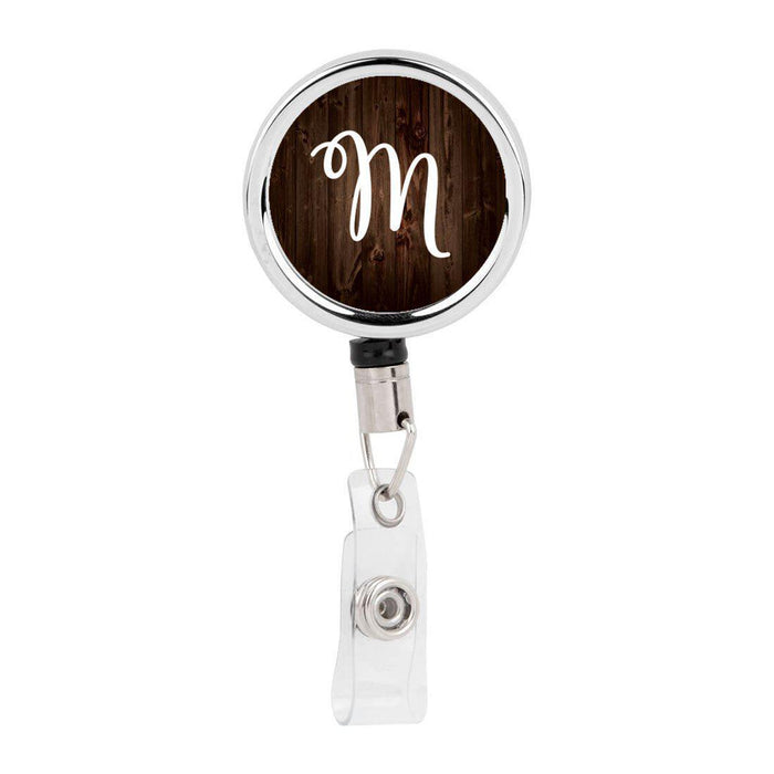 Retractable Badge Reel Holder With Clip, Rustic Wood Monogram-Set of 1-Andaz Press-M-