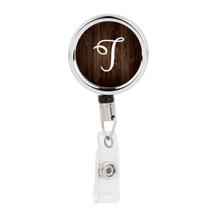 Retractable Badge Reel Holder With Clip, Rustic Wood Monogram-Set of 1-Andaz Press-T-