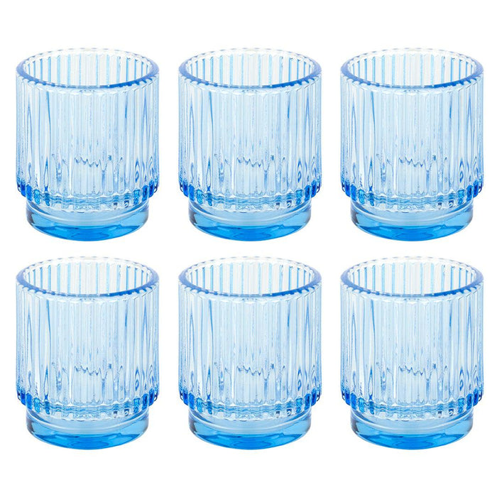 Ribbed Glass Votive Candle Holders - Aesthetic Decor & Candle Holders for Table Centerpiece, Set of 6-Set of 6-Koyal Wholesale-Dusty Blue-