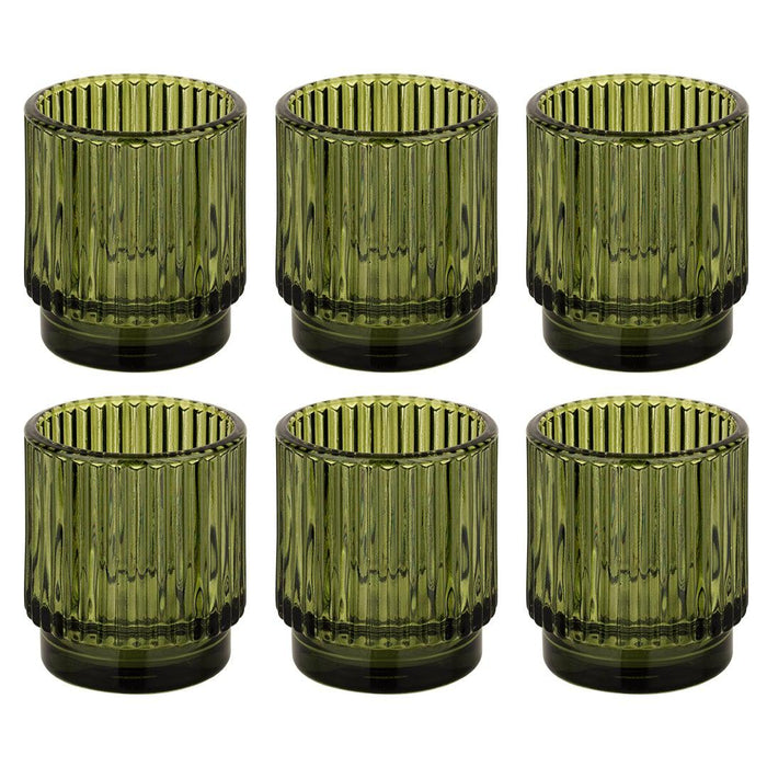 Ribbed Glass Votive Candle Holders - Aesthetic Decor & Candle Holders for Table Centerpiece, Set of 6-Set of 6-Koyal Wholesale-Olive Green-