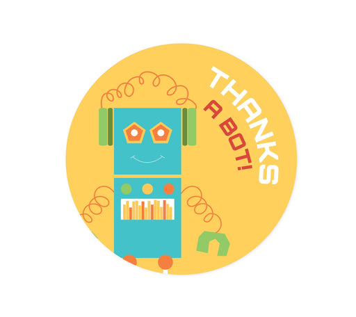 Robot Birthday Round Circle Label Stickers-Set of 40-Andaz Press-Thanks A Bot!-