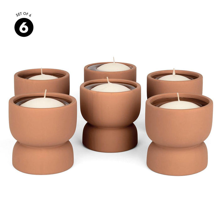 Round Ceramic Floating Candle Holders Terracotta Clay Candle Holders Small Floral Bud Vases-Set of 6-Koyal Wholesale-Terracotta-