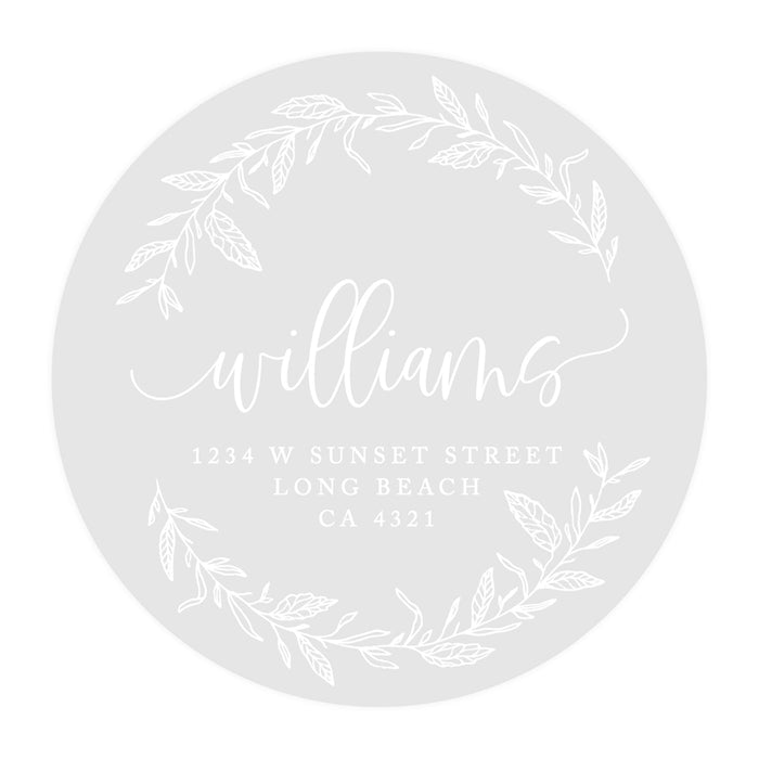 Round Clear Custom Wedding Return Address Labels with White Ink, Set of 40-Set of 40-Andaz Press-Wreath-