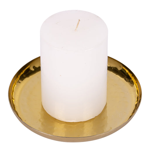 Round Hammered Metal Pillar Candle Holder Trays-Set of 6-Koyal Wholesale-Gold-