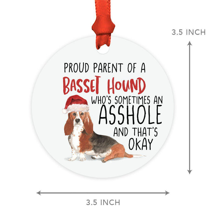 Round MDF Natural Wood Christmas Tree Ornament Dog Lover's Gift, Watercolor Design 1-Set of 1-Andaz Press-Basset Hound-