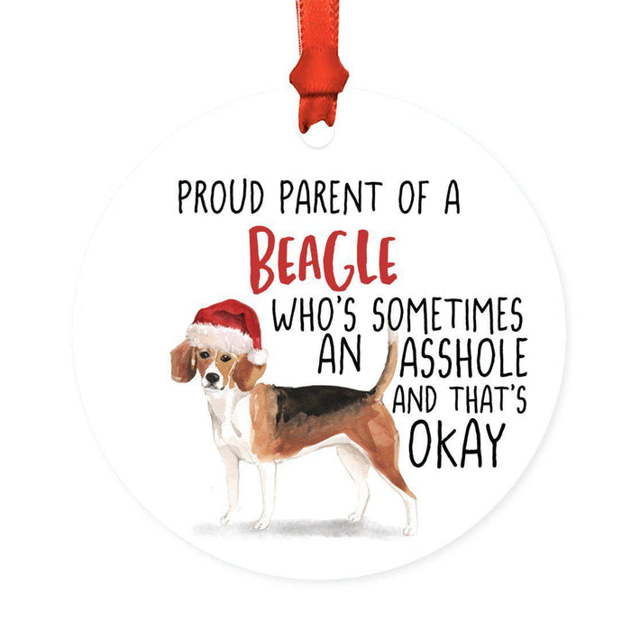 Round MDF Natural Wood Christmas Tree Ornament Dog Lover's Gift, Watercolor Design 1-Set of 1-Andaz Press-Beagle-