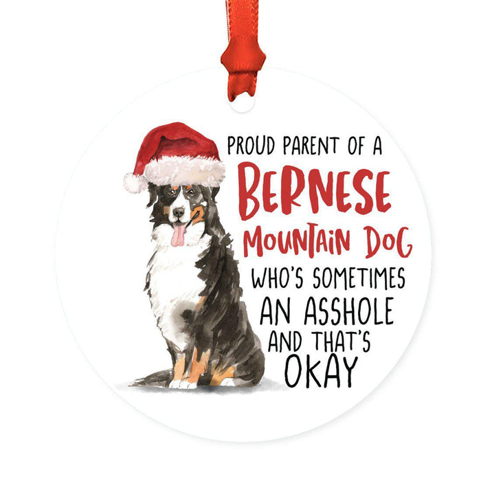 Round MDF Natural Wood Christmas Tree Ornament Dog Lover's Gift, Watercolor Design 1-Set of 1-Andaz Press-Bernese Mountain Dog-