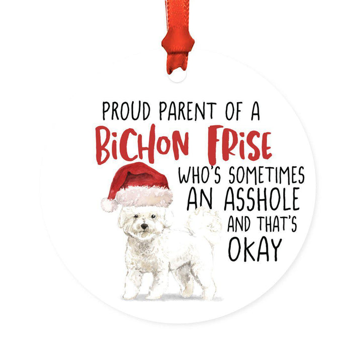 Round MDF Natural Wood Christmas Tree Ornament Dog Lover's Gift, Watercolor Design 1-Set of 1-Andaz Press-Bichon Frise-