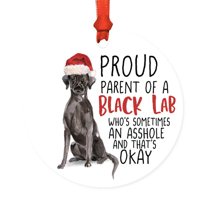 Round MDF Natural Wood Christmas Tree Ornament Dog Lover's Gift, Watercolor Design 1-Set of 1-Andaz Press-Black Lab-
