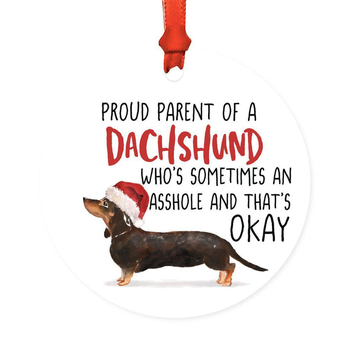 Round MDF Natural Wood Christmas Tree Ornament Dog Lover's Gift, Watercolor Design 1-Set of 1-Andaz Press-Black and Tan Dachshund-