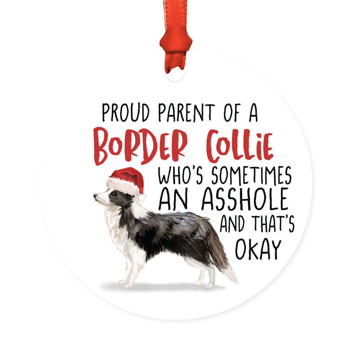 Round MDF Natural Wood Christmas Tree Ornament Dog Lover's Gift, Watercolor Design 1-Set of 1-Andaz Press-Border Collie-