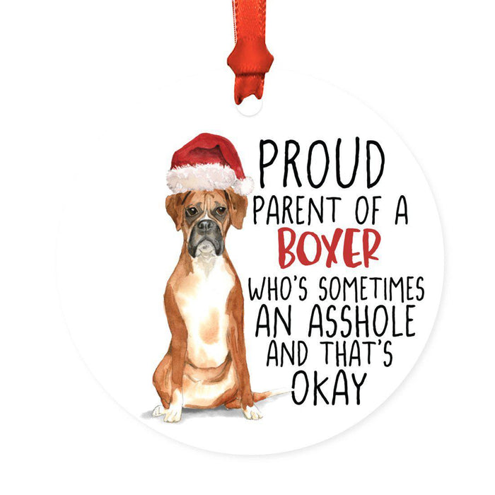 Round MDF Natural Wood Christmas Tree Ornament Dog Lover's Gift, Watercolor Design 1-Set of 1-Andaz Press-Boxer-