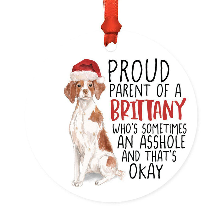 Round MDF Natural Wood Christmas Tree Ornament Dog Lover's Gift, Watercolor Design 1-Set of 1-Andaz Press-Brittany-