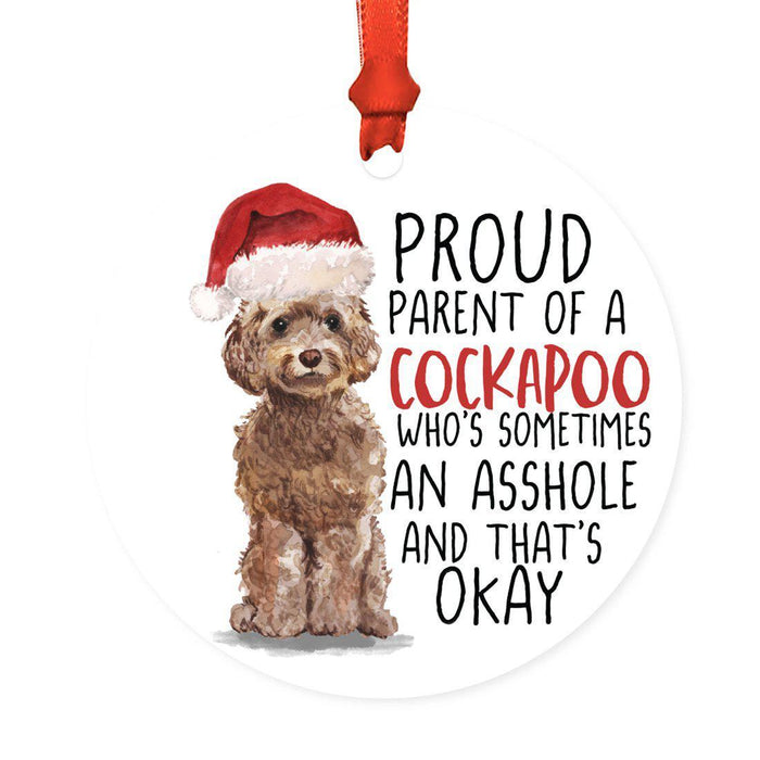 Round MDF Natural Wood Christmas Tree Ornament Dog Lover's Gift, Watercolor Design 1-Set of 1-Andaz Press-Brown Cockapoo-