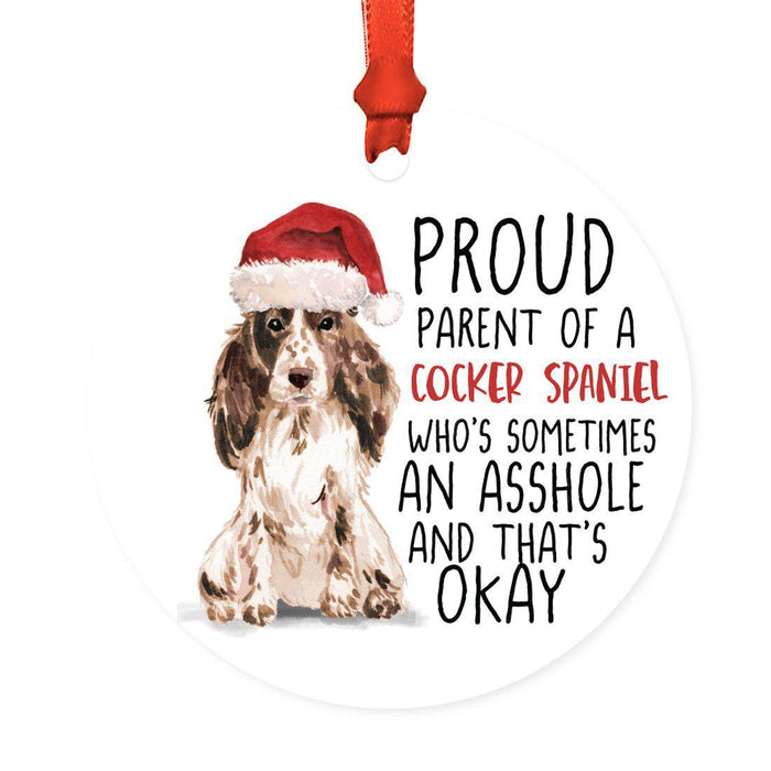 Round MDF Natural Wood Christmas Tree Ornament Dog Lover's Gift, Watercolor Design 1-Set of 1-Andaz Press-Brown Cocker Spaniel-