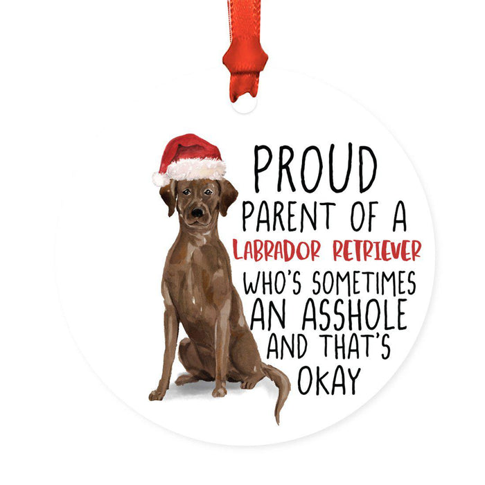 Round MDF Natural Wood Christmas Tree Ornament Dog Lover's Gift, Watercolor Design 1-Set of 1-Andaz Press-Brown Labrador Retriever-