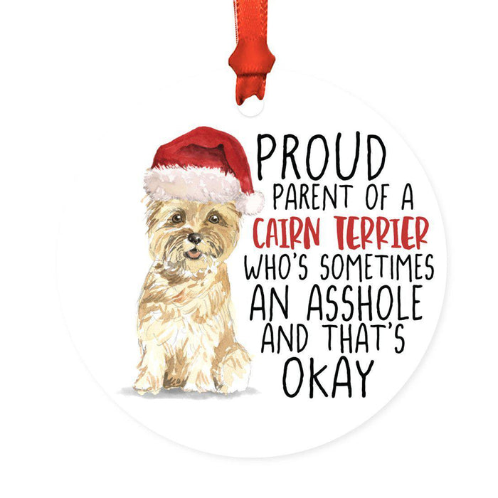 Round MDF Natural Wood Christmas Tree Ornament Dog Lover's Gift, Watercolor Design 1-Set of 1-Andaz Press-Cairn Terrier-