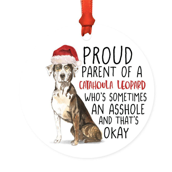 Round MDF Natural Wood Christmas Tree Ornament Dog Lover's Gift, Watercolor Design 1-Set of 1-Andaz Press-Catahoula Leopard Dog-