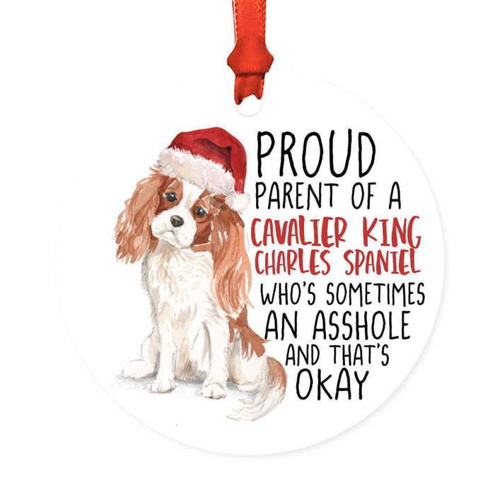 Round MDF Natural Wood Christmas Tree Ornament Dog Lover's Gift, Watercolor Design 1-Set of 1-Andaz Press-Cavalier King Charles Spaniel-