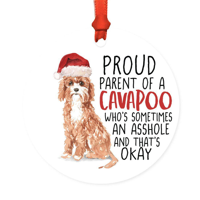 Round MDF Natural Wood Christmas Tree Ornament Dog Lover's Gift, Watercolor Design 1-Set of 1-Andaz Press-Cavapoo-