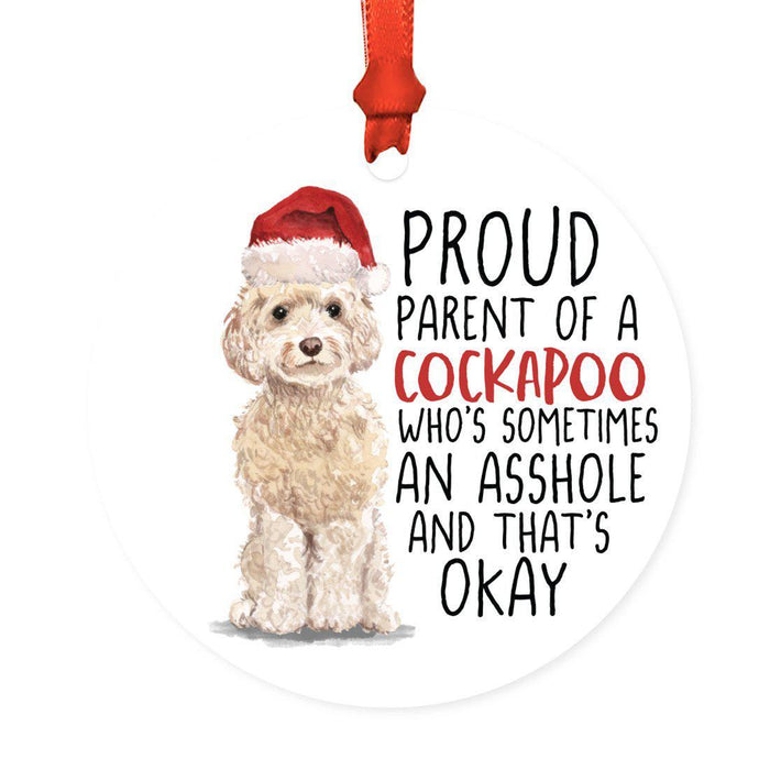 Round MDF Natural Wood Christmas Tree Ornament Dog Lover's Gift, Watercolor Design 1-Set of 1-Andaz Press-Champagne Tan Cockapoo-