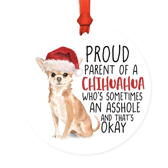 Round MDF Natural Wood Christmas Tree Ornament Dog Lover's Gift, Watercolor Design 1-Set of 1-Andaz Press-Chihuahua-