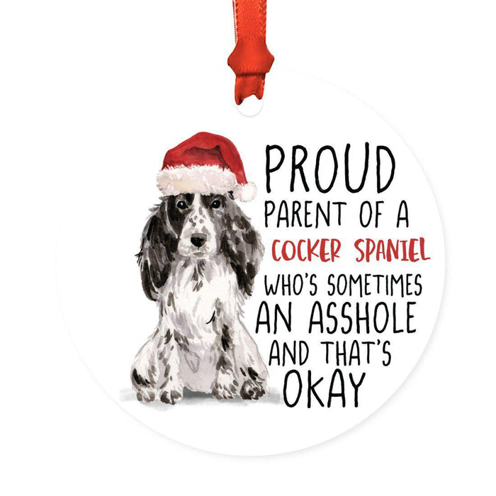 Round MDF Natural Wood Christmas Tree Ornament Dog Lover's Gift, Watercolor Design 1-Set of 1-Andaz Press-Cocker Spaniel-