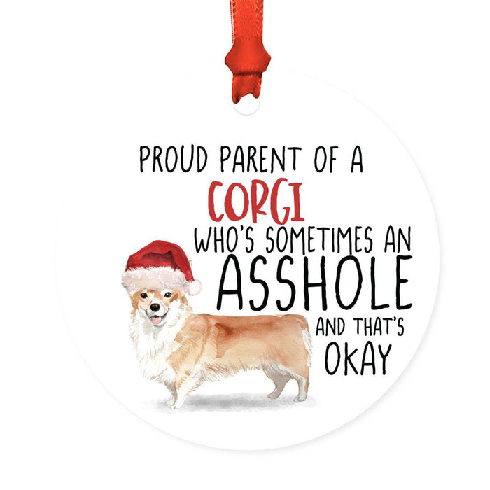 Round MDF Natural Wood Christmas Tree Ornament Dog Lover's Gift, Watercolor Design 1-Set of 1-Andaz Press-Corgi-