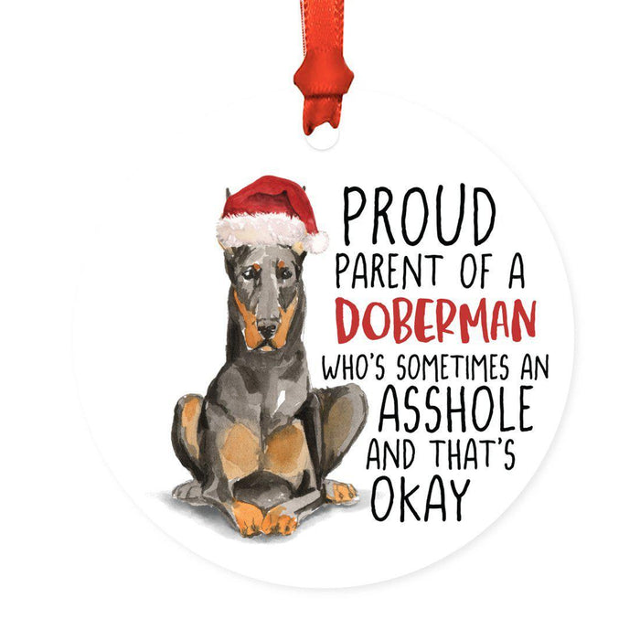 Round MDF Natural Wood Christmas Tree Ornament Dog Lover's Gift, Watercolor Design 1-Set of 1-Andaz Press-Doberman-