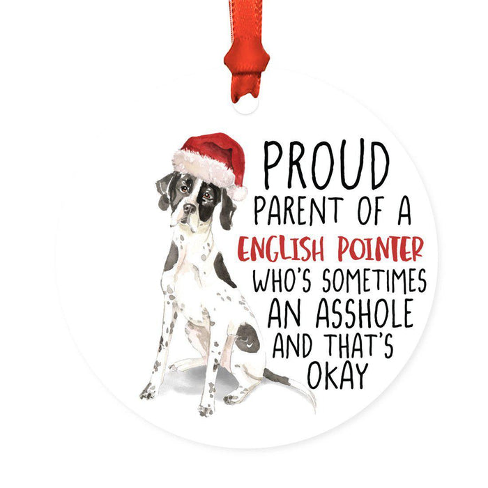 Round MDF Natural Wood Christmas Tree Ornament Dog Lover's Gift, Watercolor Design 1-Set of 1-Andaz Press-English Pointer-