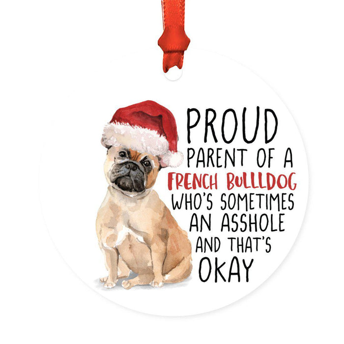 Round MDF Natural Wood Christmas Tree Ornament Dog Lover's Gift, Watercolor Design 1-Set of 1-Andaz Press-French Bullldog-
