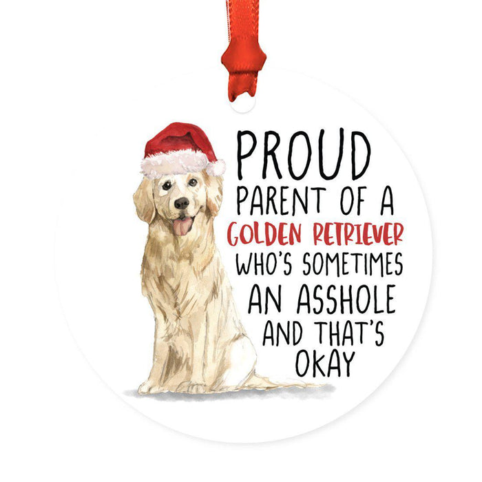 Round MDF Natural Wood Christmas Tree Ornament Dog Lover's Gift, Watercolor Design 1-Set of 1-Andaz Press-Golden Retriever-