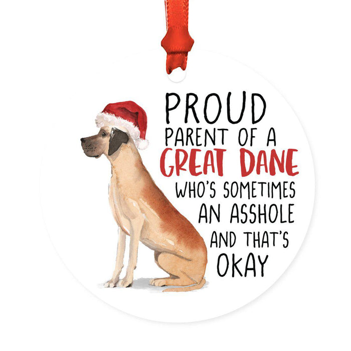 Round MDF Natural Wood Christmas Tree Ornament Dog Lover's Gift, Watercolor Design 1-Set of 1-Andaz Press-Great Dane-