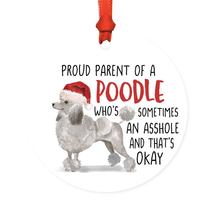 Round MDF Natural Wood Christmas Tree Ornament Dog Lover's Gift, Watercolor Design 1-Set of 1-Andaz Press-Grey Poodle-