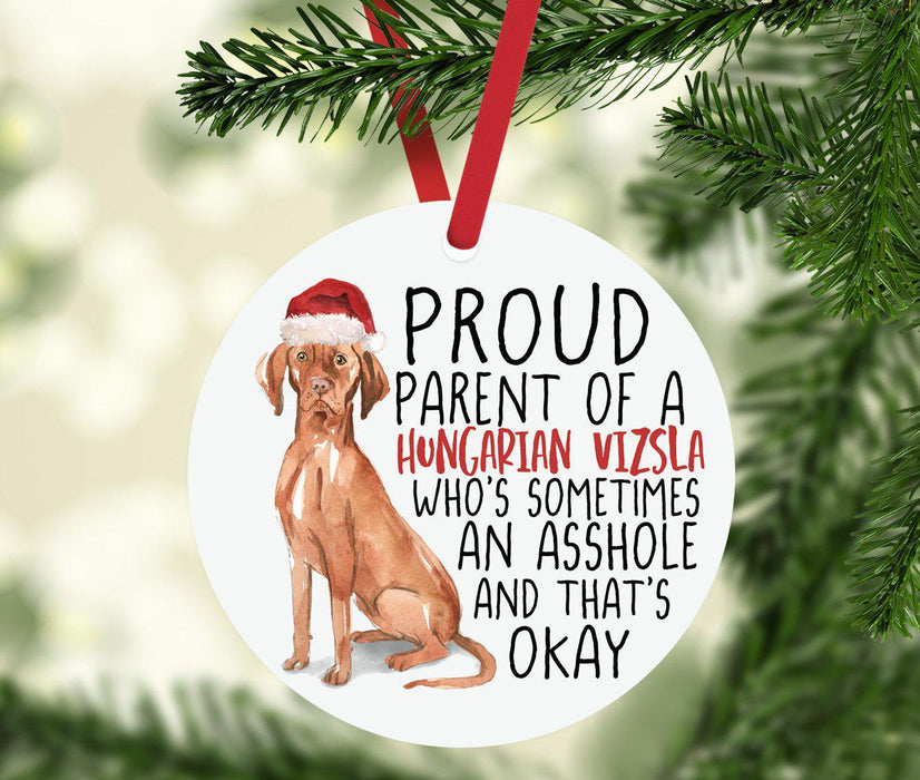 Round MDF Natural Wood Christmas Tree Ornament Dog Lover's Gift, Watercolor Design 2-Set of 1-Andaz Press-Hungarian Vizsla-