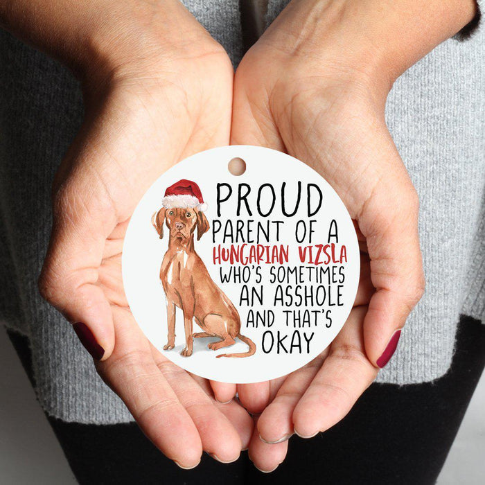 Round MDF Natural Wood Christmas Tree Ornament Dog Lover's Gift, Watercolor Design 2-Set of 1-Andaz Press-Hungarian Vizsla-