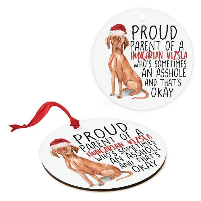 Round MDF Natural Wood Christmas Tree Ornament Dog Lover's Gift, Watercolor Design 2-Set of 1-Andaz Press-Hungarian Vizsla-