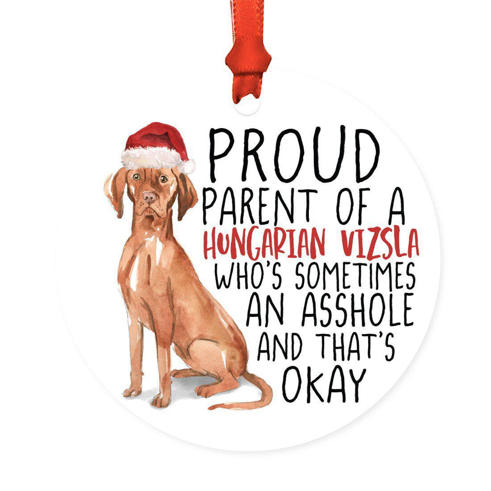 Round MDF Natural Wood Christmas Tree Ornament Dog Lover's Gift, Watercolor Design 2-Set of 1-Andaz Press-Hungarian Vizsla-