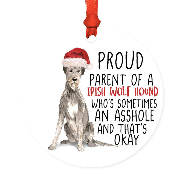 Round MDF Natural Wood Christmas Tree Ornament Dog Lover's Gift, Watercolor Design 2-Set of 1-Andaz Press-Irish Wolf Hound-