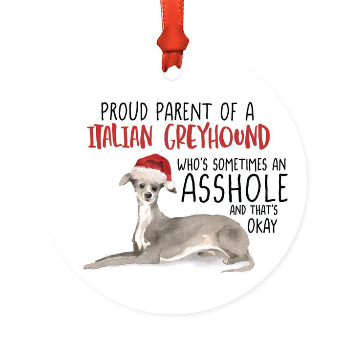 Round MDF Natural Wood Christmas Tree Ornament Dog Lover's Gift, Watercolor Design 2-Set of 1-Andaz Press-Italian Greyhound-