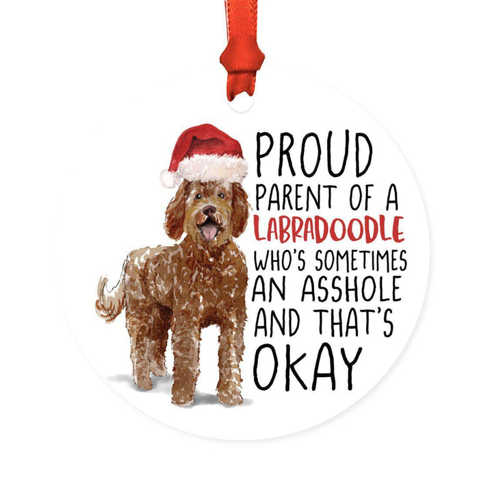 Round MDF Natural Wood Christmas Tree Ornament Dog Lover's Gift, Watercolor Design 2-Set of 1-Andaz Press-Labradoodle-