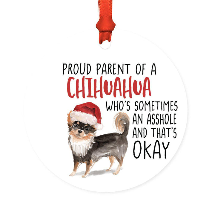 Round MDF Natural Wood Christmas Tree Ornament Dog Lover's Gift, Watercolor Design 2-Set of 1-Andaz Press-Long Haired Chihuahua-