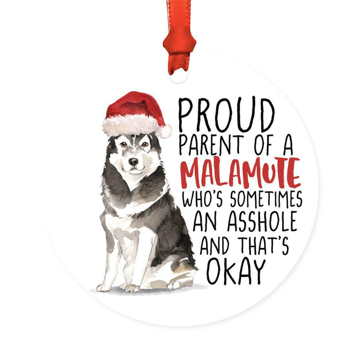 Round MDF Natural Wood Christmas Tree Ornament Dog Lover's Gift, Watercolor Design 2-Set of 1-Andaz Press-Malamute-